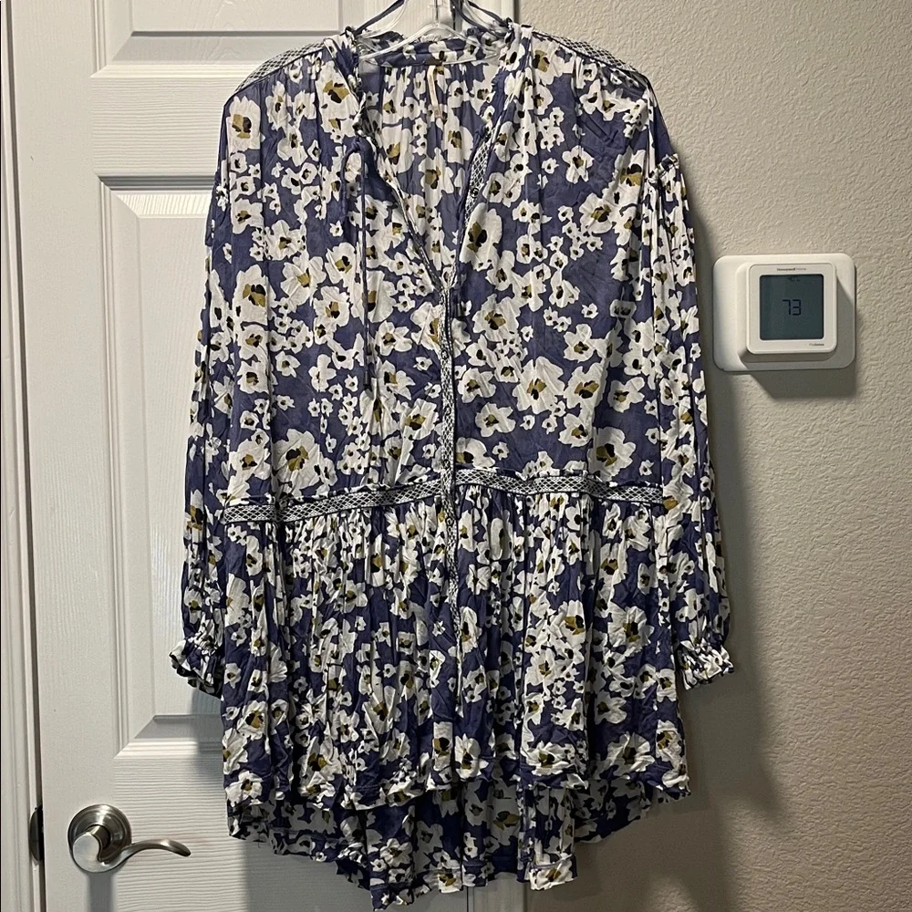 Free People Lavender Floral Long-Sleeve Tunic